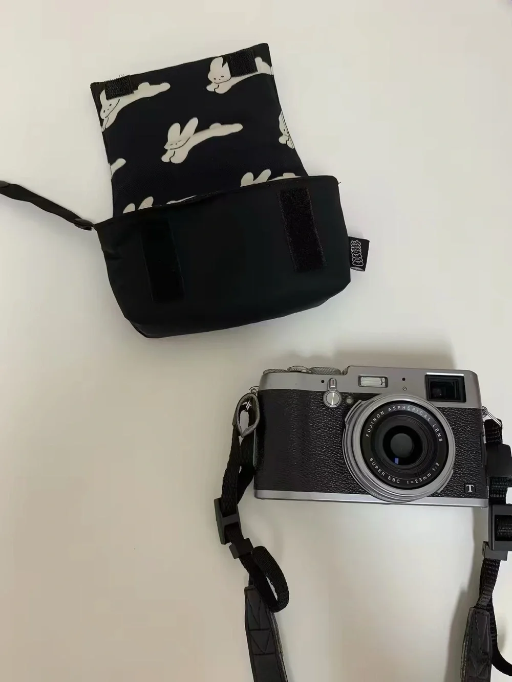 Korean Kawaii Black White Bunny Small Padded Tech Camera Trinket Pouch Bag